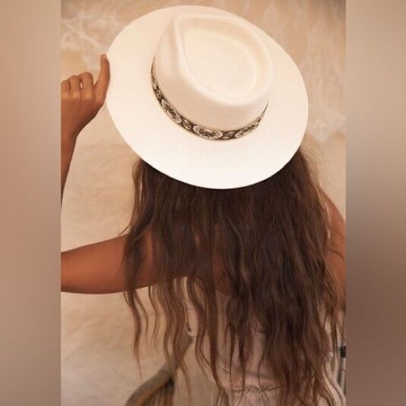 LACK OF COLOR LOC THE BEVERLY FEDORA BONE IVORY BROWN FRENCH VINTAGE RIBBON NWT - Picture 11 of 15